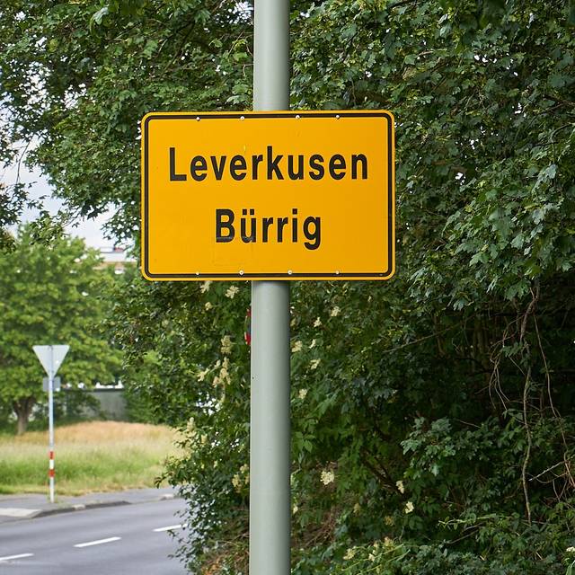 Stadtteilschild Leverkusen-Bürrig, Schild, Leverkusen, Bürrig, Symbolbild