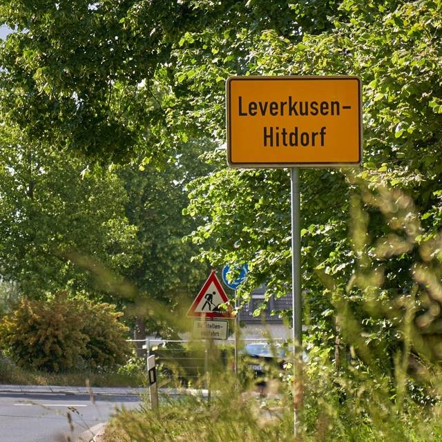 Stadtteilschild Leverkusen-Hitdorf, Schild, Leverkusen, Hitdorf, Symbolbild