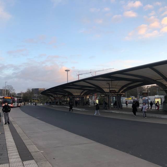 Der Wiesdorfer Busbahnhof am frühen Montagmorgen