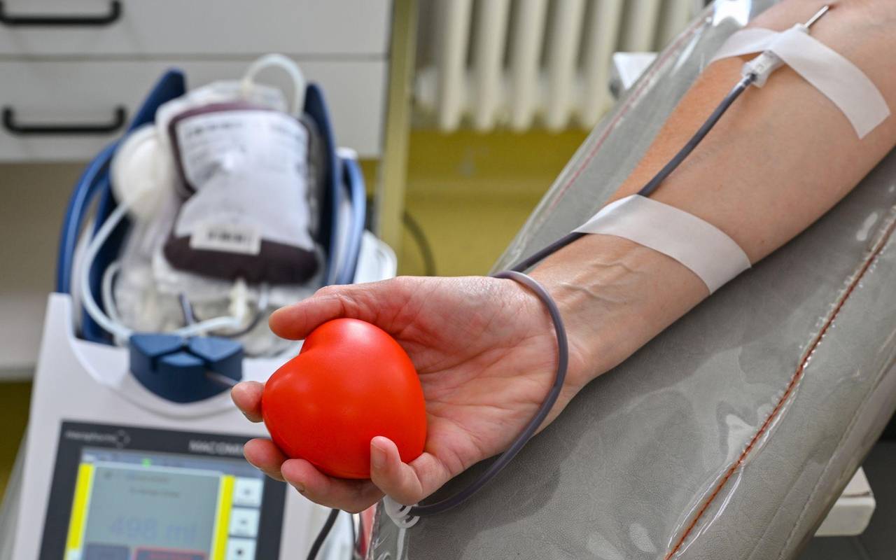 Eine Frau bei einer Blutspende