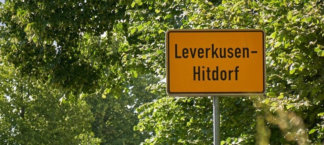 Stadtteilschild Leverkusen-Hitdorf, Schild, Leverkusen, Hitdorf, Symbolbild