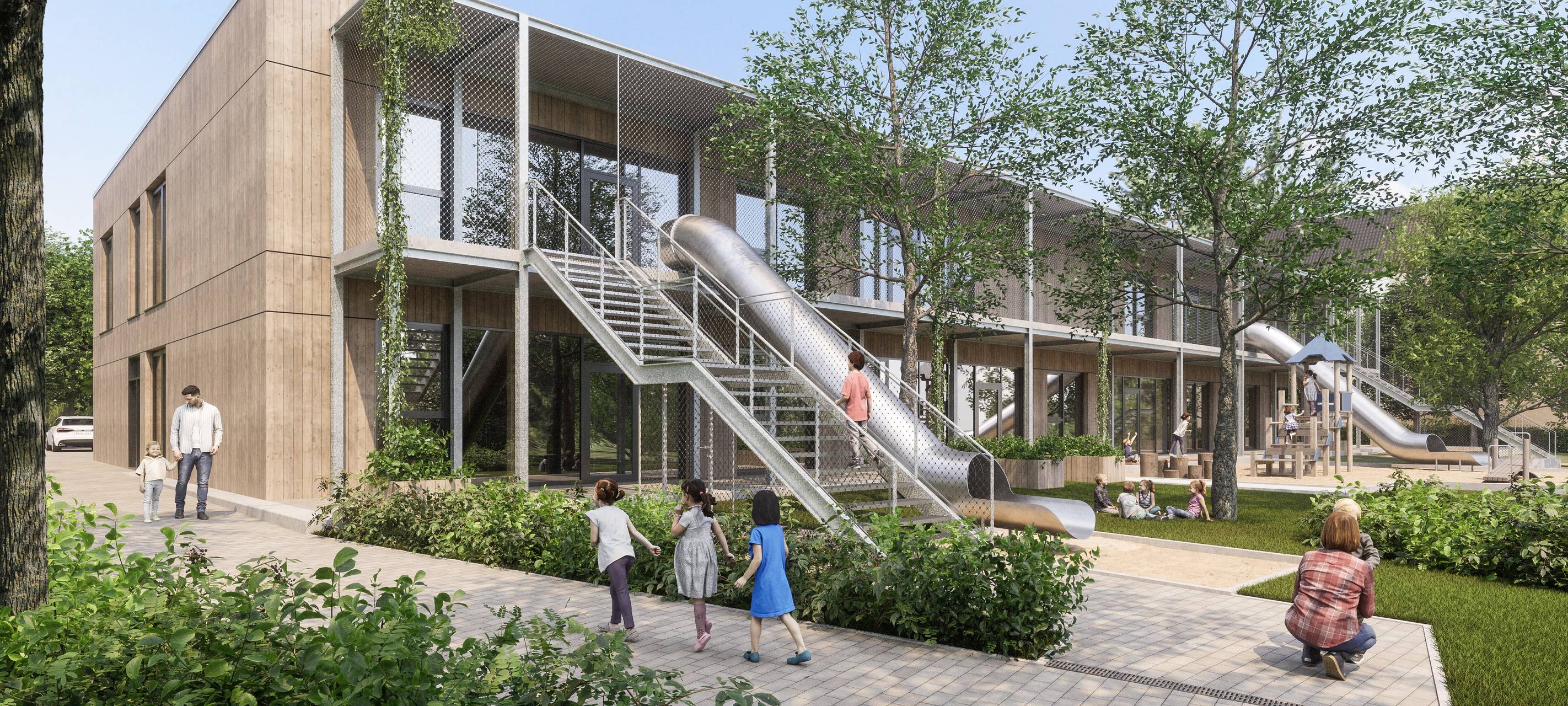 Küppersteg: Neubau einer Kita in Holzbauweise