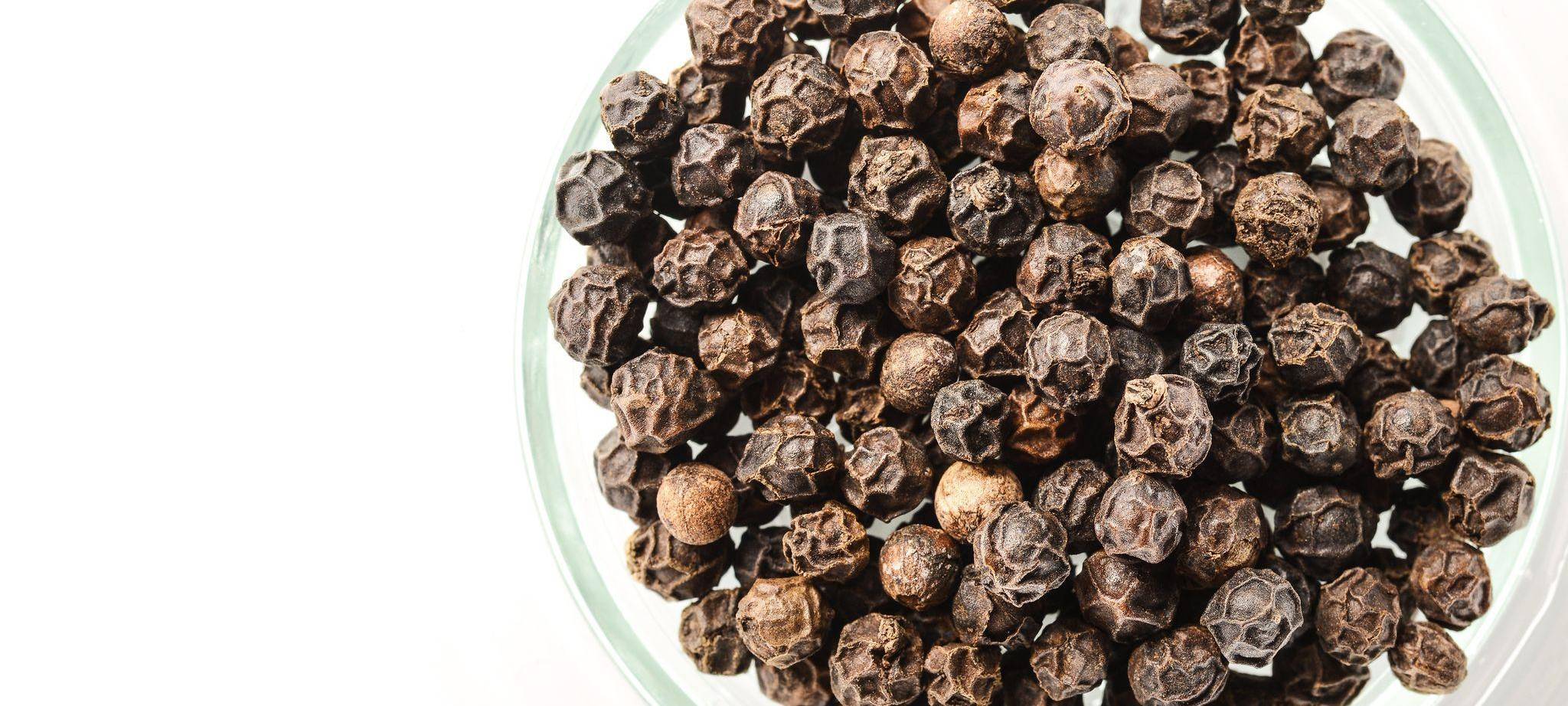 Schwarzer Pfeffer ist in einer Schale zu sehen