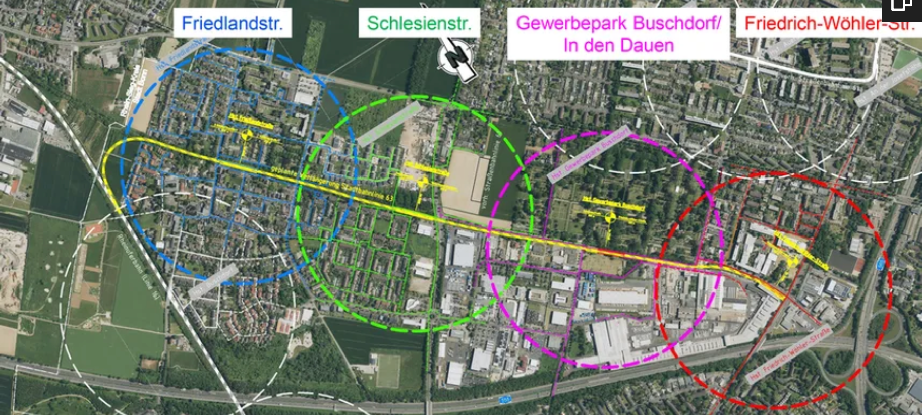 Verwaltungskarte, zeigt die Planung des geplanten Streckenabschnitts