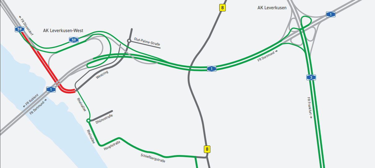 Verkehr Leverkusen: Ein Monat Vollsperrung der A59 wegen Neubau der Rheinbrücke